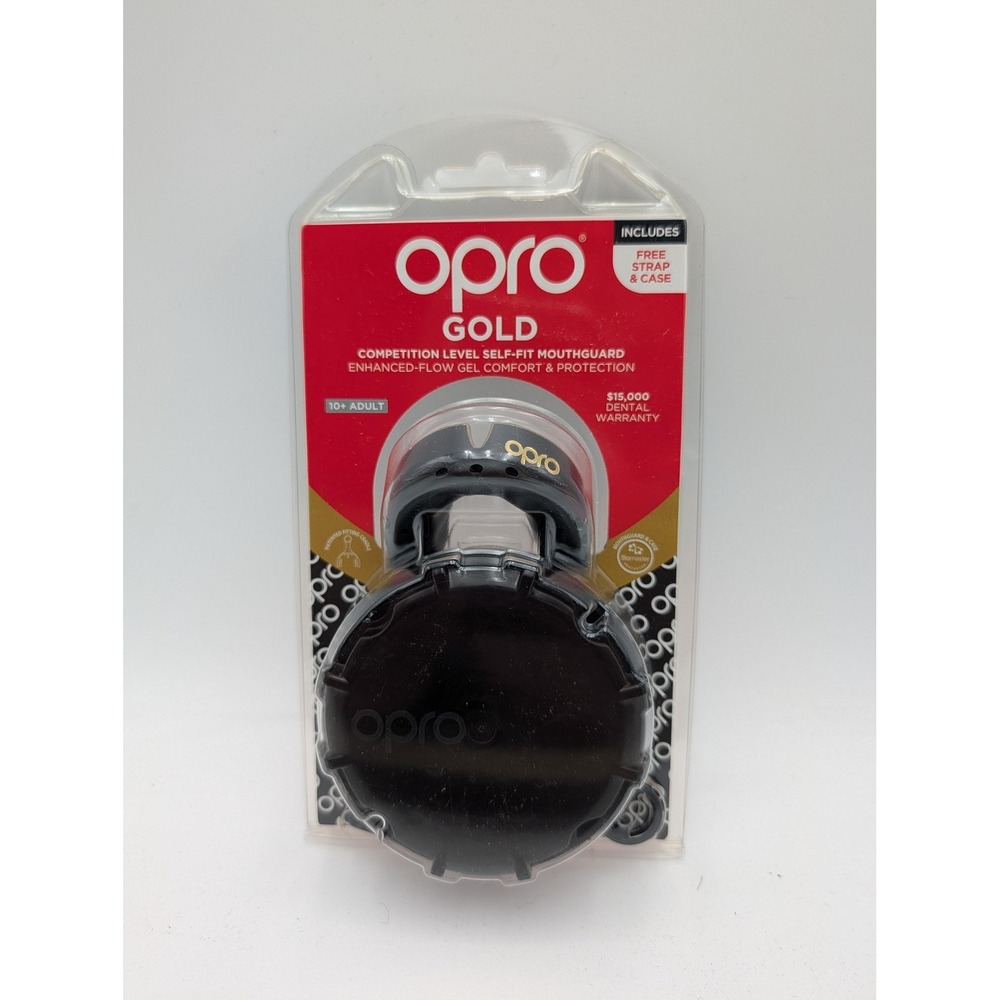OPRO Gold Mouthguard Adult Unisex Size L Black Gold W/ Case Strap Sports UK
